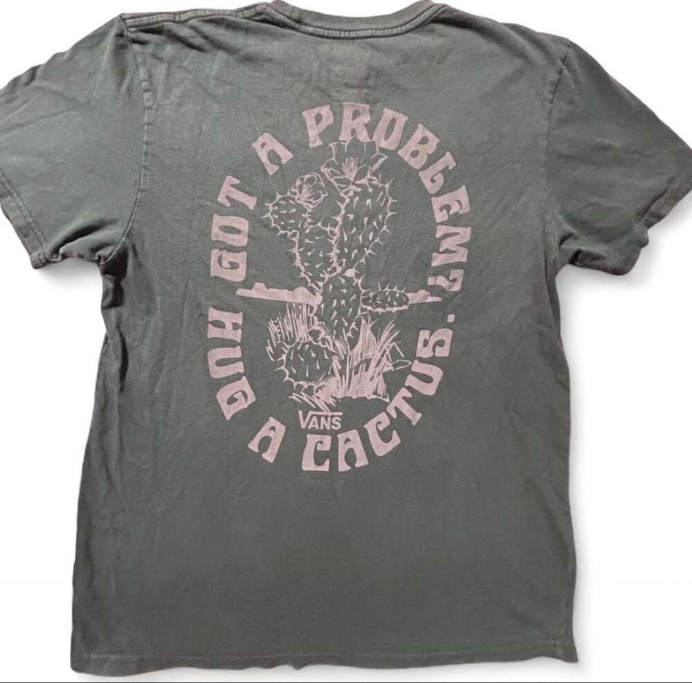Vans Hug A Cactus Graphic T-Shirt Medium Charcoal Grey